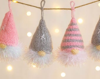 Christmas Gnome Gonk Tree Decoration Bauble PDF Knitting Pattern 12cm Tinsel Chunky & DK 8ply Festive Home Decor Downloadable