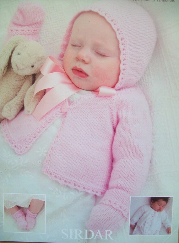 6 mths Downloadable scalloped eyelet 7179 PDF Baby girls Matinee Coat cardigan Bonnet Booties Knitting Pattern DK 14-18 inch Premature