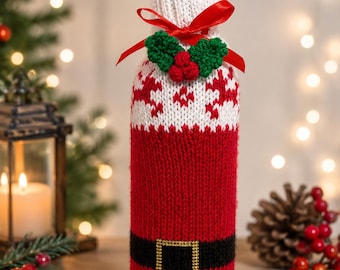 Reindeer Fair Isle Wine Bottle Cover Knitting Pattern PDF Christmas Santa Knits DK Download