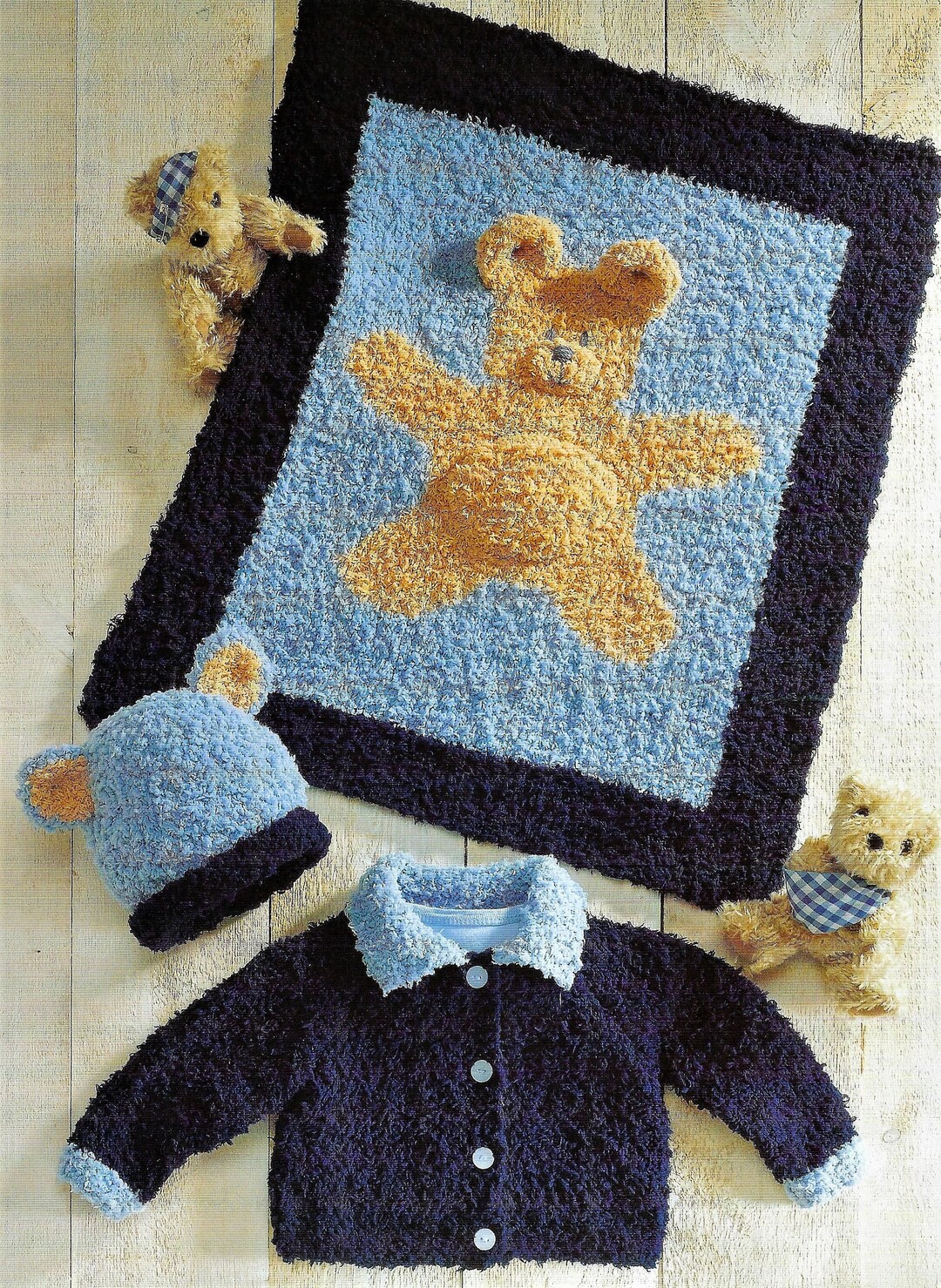 PDF Baby Boys Teddy Bear Hat Jacket Pram Blanket KNITTING Etsy France