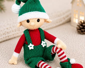 Evan the Christmas Elf Knitting Pattern PDF 46cm Festive Santa's Helper Toy DK 8ply Download