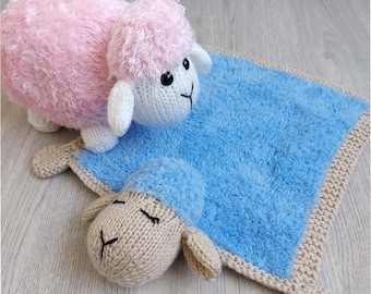 PDF Knitting Pattern Spring Lamb Sheep Soft Toy Baby Comfort Security Blanket Easter Gift Idea DK ( 8 ply ) 25 x 25cm Fluffy Plush BB062