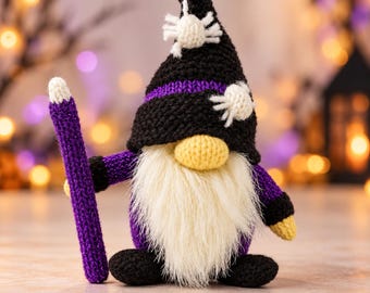Wizard Gonk Knitting Pattern PDF Halloween Gnome & Chocolate Orange Cover DK