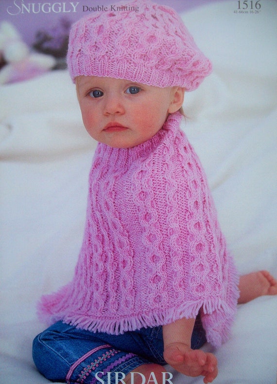 baby Girls SNOWBALL PONCHO HAT KNITTING PATTERN Chunky 16-26in 0-7yr 1937