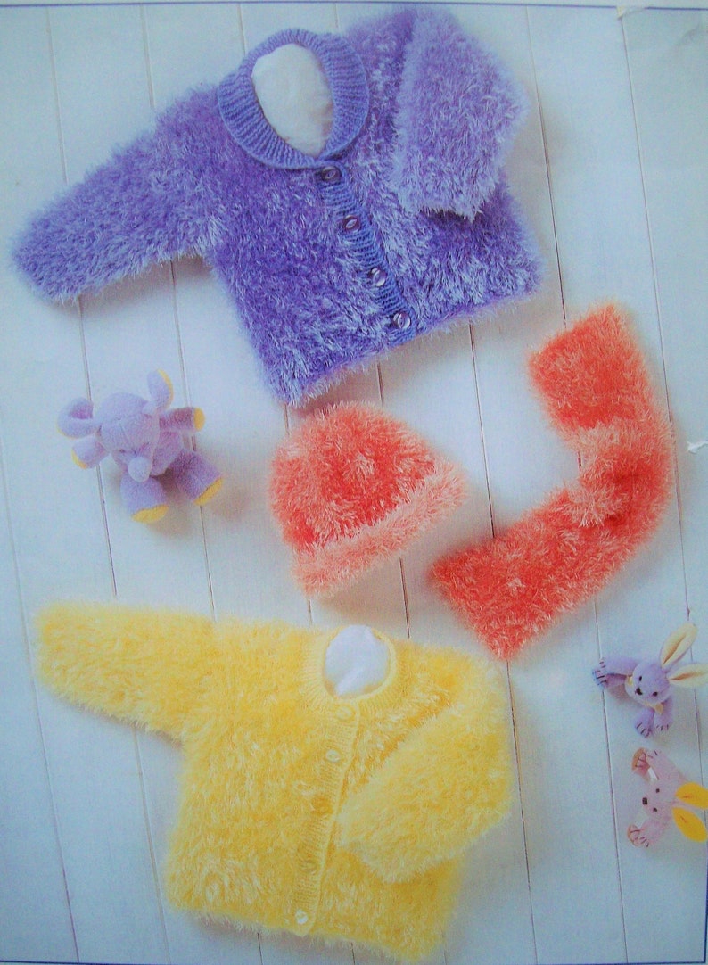 PDF Baby girls Fluffy Jacket Cardigan Hat Scarf Knitting Pattern Eskimo DK 12-22 inch Premature 2 years Reborn Downloadable 4858