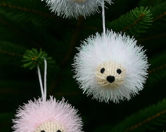 Hedgehog Christmas Tree Bauble Decoration PDF Knitting Pattern 8cm Tinsel Chunky & DK 8ply Festive Novelty Home Decor Downloadable