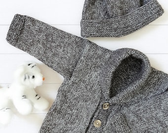 Baby Boys Easy Shawl Collar Jacket Cardigan Hat PDF Knitting Pattern DK ( 8 ply ) 12 - 20" Premature - 12 mths Beginners LH010
