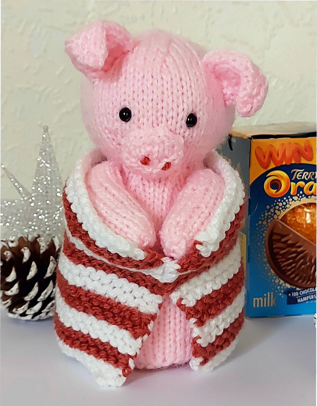 PDF Knitting Pattern Pig in Blanket Christmas Novelty Toy & Chocolate