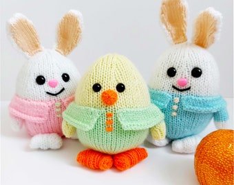 PDF Knitting Pattern Easter Egg Bunny Rabbit & Chick Chocolate Orange Cover Toy Decoration DK ( 8 ply ) Height 15 - 20cm 2 x Designs BB058