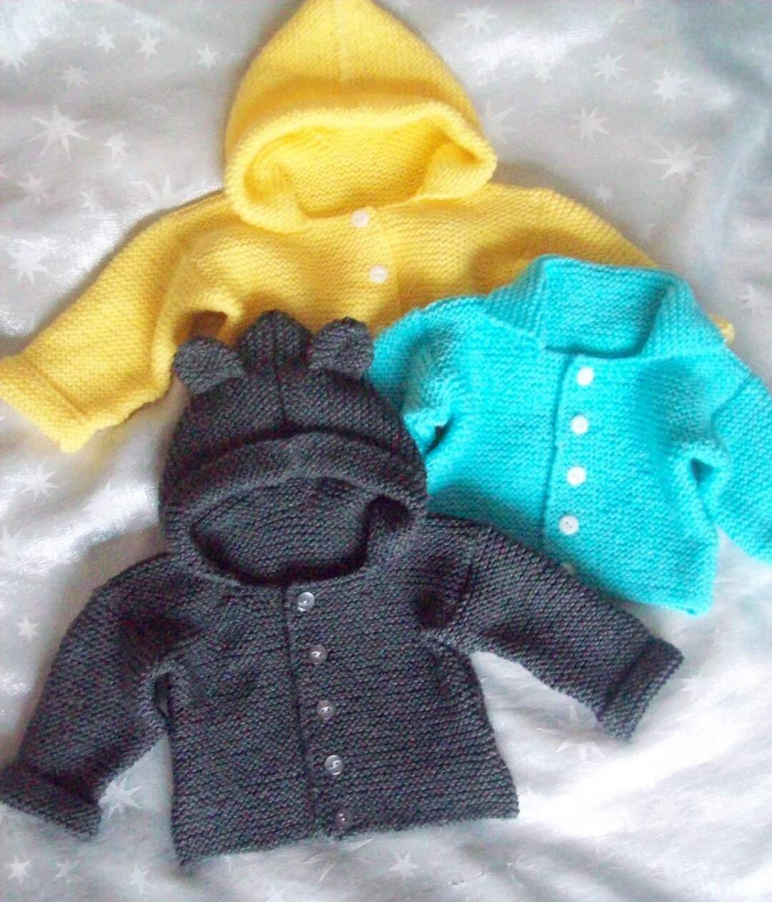 Easy PDF Knitting Pattern Hooded Jacket With Ears Cardigan Baby Boys