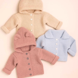 Easy PDF Knitting Pattern Hooded Jacket with Ears Cardigan Baby Boys Girls DK ( 8 ply ) 16 - 26&quot; 0 - 6 years Beginners Downlaod BB001