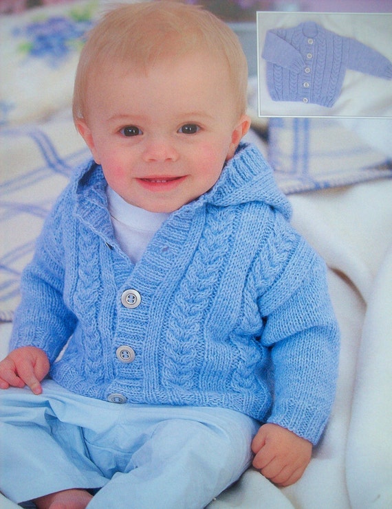 Baby Boys Girls Hooded Cable Jacket Cardigan KNITTING PATTERN DK 16-26in 0-6y