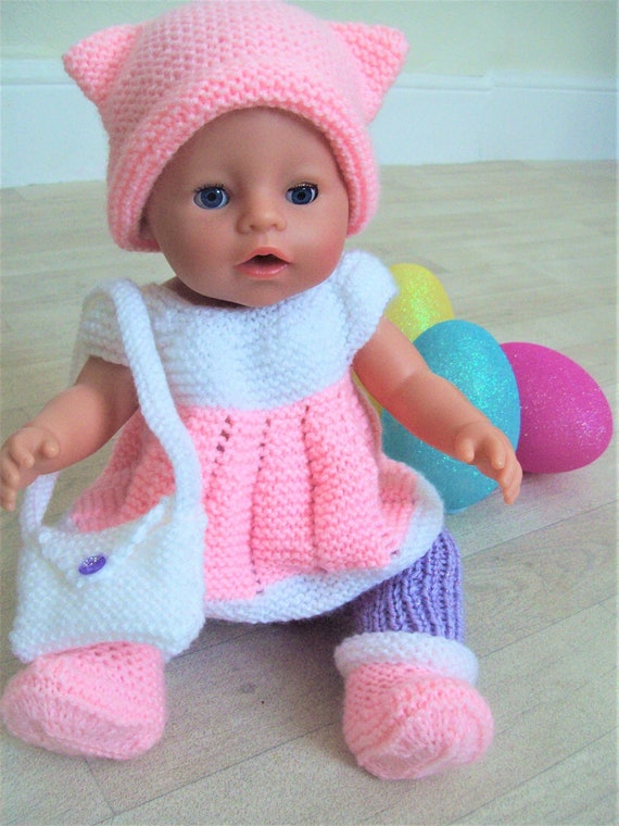 Easy Knit PDF Knitting Pattern Baby Dolls Clothes Hat Sweater Top Leggingd Boots Bag Beginners DK 8 ply Dolls Height 43cm 17 BB002
