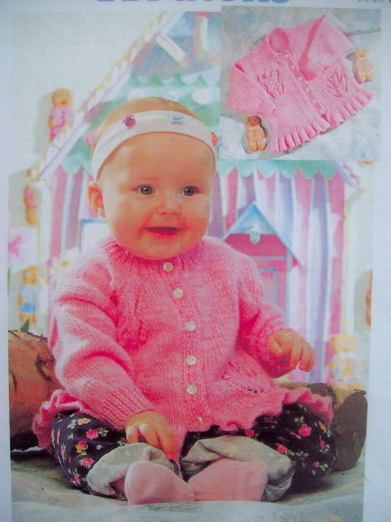 PDF Download Baby Girls Peplum Frill Cardigan Knitting Pattern DK 16-26 inch 0-7 years 5148
