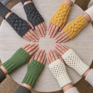 Ladies Fingerless Gloves Knitting Pattern PDF Cable Lace Plain Wrist Warmers Easy Flat Knit