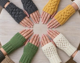 Ladies Fingerless Gloves Knitting Pattern PDF Cable Lace Plain Wrist Warmers Easy Flat Knit