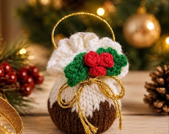 Christmas Pudding Ferrero Rocher Cover Knitting Pattern PDF Hanging Tree Decoration DK 8ply