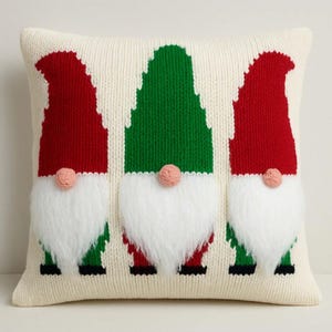 Knitting Pattern Christmas Gnomes Cushion Cover Santa Gonk Scandinavian Pillow Home Decoration Aran ( 10 ply, Worsted ) 18 x 18&quot; 45x45cm PDF