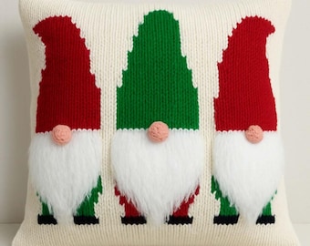 Knitting Pattern Christmas Gnomes Cushion Cover Santa Gonk Scandinavian Pillow Home Decoration Aran ( 10 ply, Worsted ) 18 x 18" 45x45cm PDF