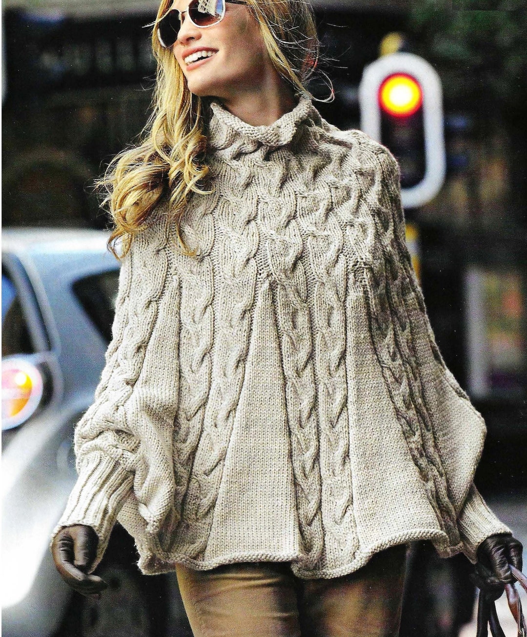PDF Ladies Cable Sleeved Poncho Flare Swing Sweaterjumper Knitting ...