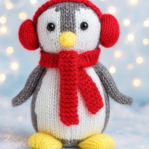 PDF Knitting Pattern Christmas Penguin Toy & Chocolate Orange Cover with Ear Muffs DK ( 8 ply ) 16cm Xmas Decoration Ornament LH030