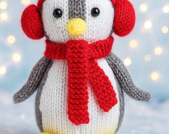 PDF Knitting Pattern Christmas Penguin Toy & Chocolate Orange Cover with Ear Muffs DK ( 8 ply ) 16cm Xmas Decoration Ornament LH030