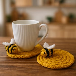 Knitting Pattern PDF Bumble Bee Coaster Easy Knit Novelty Beehive Mug Mat Rug DK 8ply Downloadable BB078