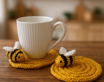Knitting Pattern PDF Bumble Bee Coaster Easy Knit Novelty Beehive Mug Mat Rug DK 8ply Downloadable BB078