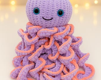 PDF Knitting Pattern Octopus Toy Spiral Legs Flutterby Chunky ( Bulky, 12 ply ) Easy 34cm Jellyfish Craft Fair Idea Download LH011