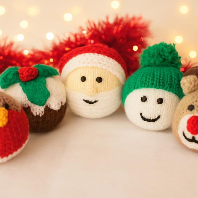 PDF Knitting Pattern Christmas Tree Decorations Ornaments Baubles Santa Reindeer Pudding Robin Snowman DK (8 ply) 7cm Quick Easy Knit BB009 imagen 2