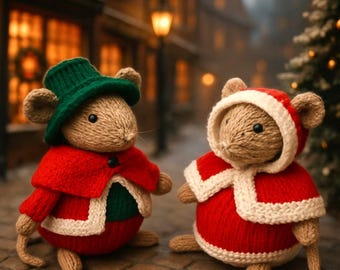 Knitting Pattern PDF Festive Mice Chocolate Orange Bath Bomb Cover & Stuffed Toy Christmas Mouse Decoration DK 8ply Dickensian BB052