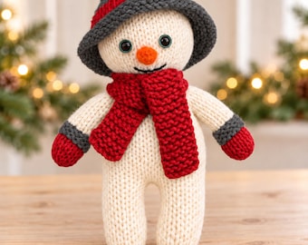 Frosty Snowman Knitting Pattern PDF Hat & Scarf Christmas Toy Chunky Easy Knit 33 cm
