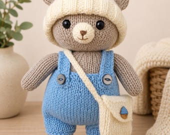 Blueboo Bear Knitting Pattern PDF Teddy Toy DK 8ply Height 28cm Download