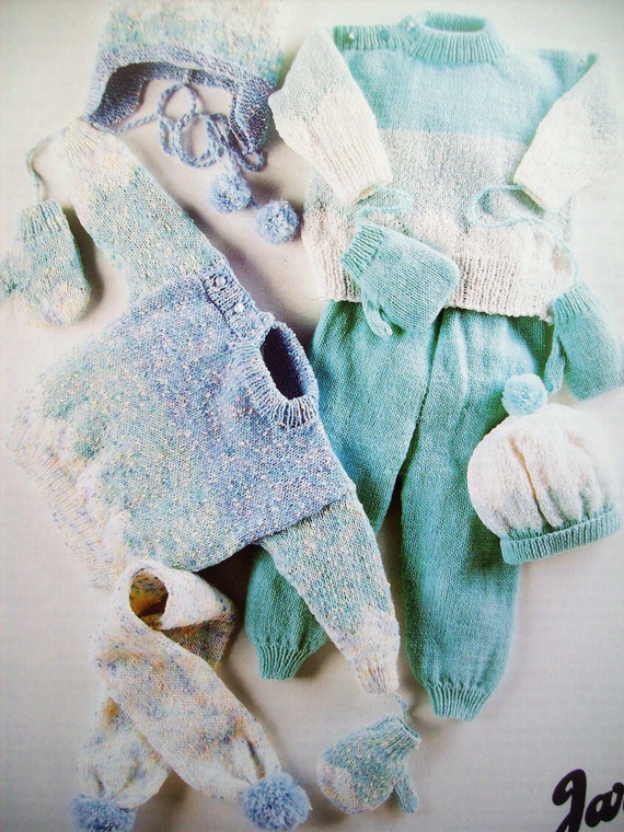 PDF Baby Boys Girls Sweater Jumper Trousers Hat Helmet Scarf Mittens  Knitting Pattern DK 16 - 22