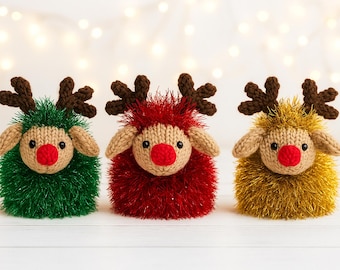 Reindeer Sheep Chocolate Orange Cover PDF Knitting Pattern Christmas Food Cozy Decoration Ornament Tinsel Chunky DK Downloadable BB179