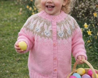 Children's Easter Bunny Fair Isle Yoke Cardigan PDF Knitting Pattern DK 8ply Baby Toddler Girls Boys Spring Jacket 18 - 24" 6mth- 4 yrs