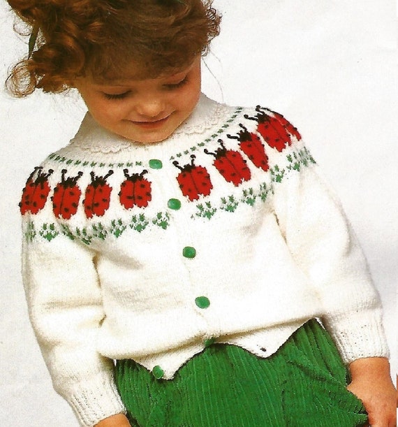 PDF Baby Girls Ladybird Intarsia Yoke Cardigan Knitting - Etsy