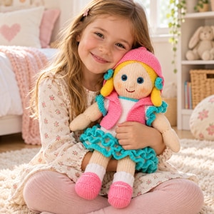 Riva Rag Doll Knitting Pattern PDF 48cm Toy Ragdoll Removable Clothes DK