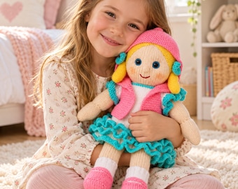 Riva Rag Doll Knitting Pattern PDF 48cm Toy Ragdoll Removable Clothes DK