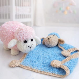 PDF Knitting Pattern Spring Lamb Sheep Soft Toy Baby Comfort Security Blanket Easter Gift Idea DK ( 8 ply ) 25 x 25cm Fluffy Plush BB062
