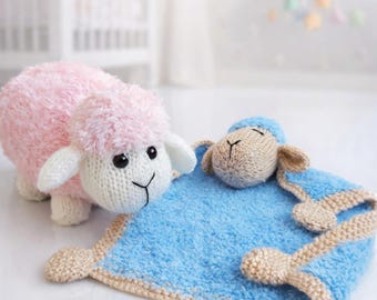 PDF Knitting Pattern Spring Lamb Sheep Soft Toy Baby Comfort Security Blanket Easter Gift Idea DK ( 8 ply ) 25 x 25cm Fluffy Plush BB062