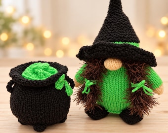Witch Gonk & Cauldron Knitting Pattern PDF Halloween Decorations or Chocolate Orange Covers DK