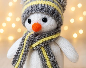 PDF Knitting Pattern Snowman Christmas Novelty Toy & Chocolate Orange Cover with Hat Scarf DK ( 8 ply ) 16cm Xmas Decoration LH031