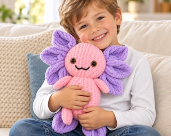Cuddly Axolotl Toy Knitting Pattern PDF Chenille Chunky 32cm