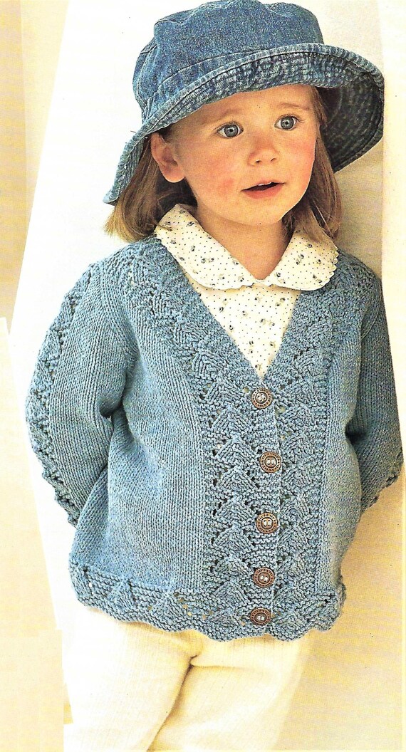 Childs Scalloped Edge Panel Design Summer Cardigan Baby Girls V Neck Jacket PDF Knitting Pattern Cotton DK 8 ply 20 30