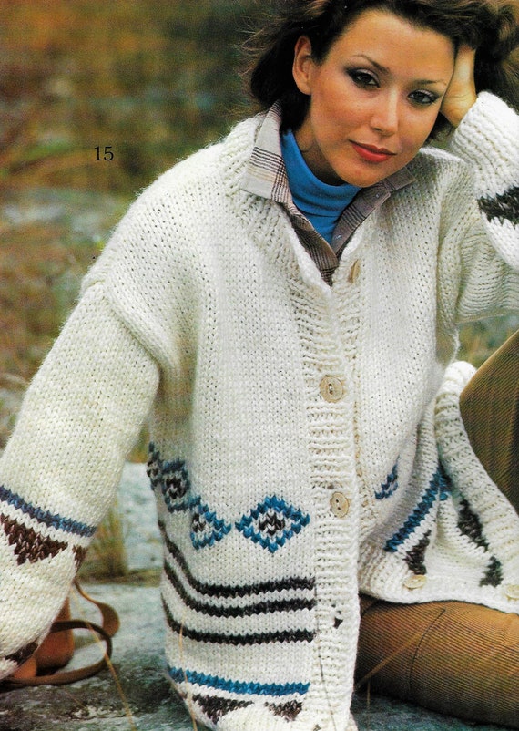 Pdf KNITTING PATTERN Ladies Long Jacket Cardigan Fair Isle Border Quick  Easy Knit Chunky Bulky 34 39 in Vintage Download -  Finland