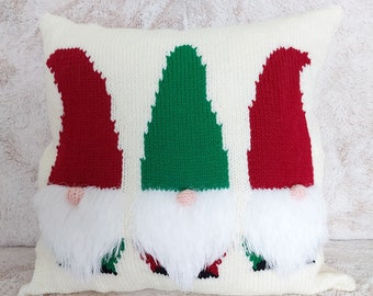 Knitting Pattern Christmas Gnomes Cushion Cover Santa Gonk Scandinavian Pillow Home Decoration Aran ( 10 ply, Worsted ) 18 x 18" 45x45cm PDF