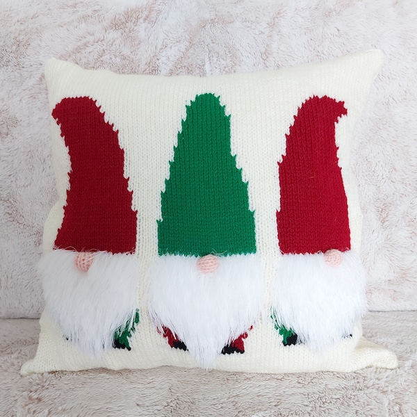 Knitting Pattern Christmas Gnomes Cushion Cover Santa Gonk Scandinavian Pillow Home Decoration Aran ( 10 ply, Worsted ) 18 x 18" 45x45cm PDF