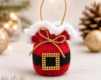 Santa Sack Christmas Tree Decoration Ferrero Rocher Cover Knitting Pattern PDF Festive Food Cozy