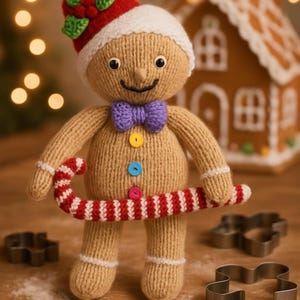 PDF Knitting Pattern Gingerbread Man Christmas Toy Ornament Candy Cane Decoration DK ( 8 ply ) Holly Hat Xmas Download LH026